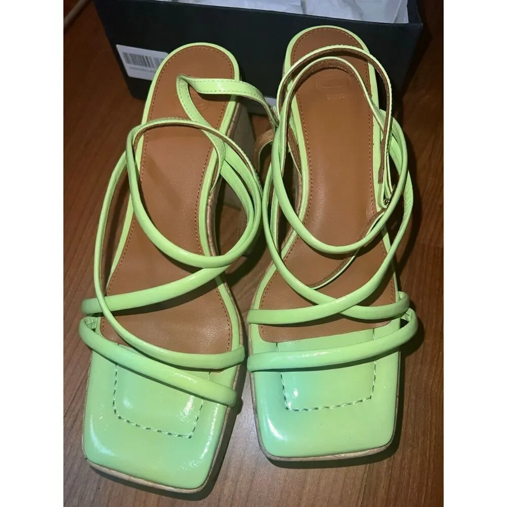 8 by YOOX CORK HEEL SANDALS Size EU 40 US 10 Acid Green - Picture 7 of 12